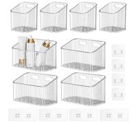 Set di 8 contenitori portaoggetti con ganci autoadesivi, cestini in plastica trasparente per montaggio a parete, organizer impilabili per cucina, bagno e altro