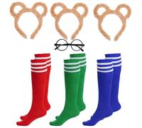 Set di 8 costumi da scoiattolo a strisce, set di costumi da chipmunk, 3 orecchie chipmunk, fascia per orecchie, 1 cornice, 1 cappello rosso e 3 paia di calzini alti al ginocchio, per adolescenti,