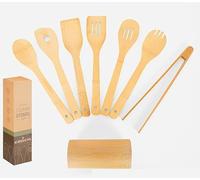 Set di 8 cucchiai in legno naturale per cucinare, utensili da cucina ecologici con manici lunghi da 30 cm, perfetti per mescolare, mescolare, servire e cuocere, sicuri per padelle antiaderenti