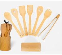 Set di 8 cucchiai in legno naturale per cucinare, utensili da cucina ecologici con manici lunghi da 30 cm, perfetti per mescolare, mescolare, servire e cuocere, sicuri per padelle antiaderenti