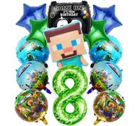 Set di 8 decorazioni di compleanno - 13 pezzi Pixel Ballon Party Pack per ragazzi | Minecraft Gamer sacchetti di compleanno per palloncini e decorazioni per bambini | sacchetti regalo per 8 anni di