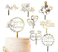 Set di 8 decorazioni per torte in acrilico dorato con scritta "Mr & Mrs", decorazioni personalizzate per matrimoni, fidanzamenti, anniversari, addio al nubilato