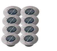 Set di 8 faretti LED a energia solare, rotondi, in acciaio inox/vetro, per esterni