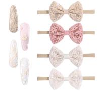 Set di 8 Fasce e Fermagli per Capelli Neonata, Morbide Fasce con Fiori per Bambine (Stile 1)