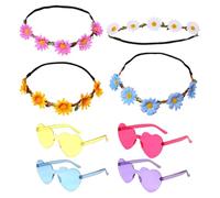 Set di 8 fasce per capelli a forma di cuore con margherita, senza cornice, a forma di cuore, fascia per capelli hawaiana, ghirlanda floreale, fascia per capelli con girasole, fascia per costume hippie