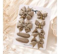 Set di 8 fermagli per capelli da bambina, colore marrone, 4,3 - 6,3 cm, con fiocco in gros grain, accessori per capelli per neonati e bambini