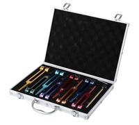 Set di 8 forcelle per accordatura Solfeggio con martello e pesi, con codice colore, forchette ponderate per la guarigione del suono, la meditazione, lo yoga, il Reiki e l'equilibrio energetico