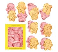 Set di 8 formine per biscotti di Natale, stampini 3D pressabili per biscotti natalizi, omino di pan di zenzero, stampi per decorazioni natalizie per feste, pan di zenzero