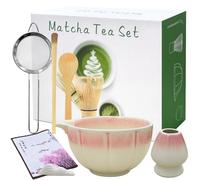 Set di 8 fruste Matcha, set da cerimonia giapponese per matcha, frusta in bambù, ciotola da tè in ceramica, paletta, colino e supporto per frusta Matcha, set da tè giapponese realizzato a mano per gli