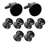 Set di 8 gemelli da uomo rotondi neri e borchie per smoking, finitura liscia, materiale rame, design moderno per occasioni formali