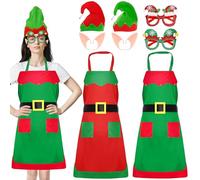 Set di 8 grembiuli natalizi da donna, con cappello da elfo, montatura per occhiali, orecchie, costume da self natalizio da donna, per feste di Natale, carnevale, cosplay, mascherate