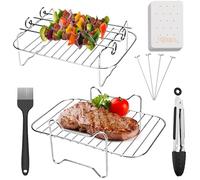 Set di 8 griglie per friggitrice ad aria, compatibile con Ninja Dual AF300Uk, altre friggitrici rettangolari da 7,6 L, gli accessori includono 2 griglie, 4 spiedini, 1 spazzola, 1 pinza e 100 fogli di