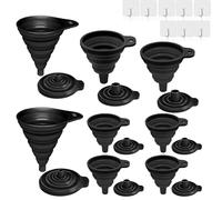 Set di 8 imbuti in silicone, piccolo e grande, 4 misure, mini imbuto pieghevole, nero per birra, olio e liquidi