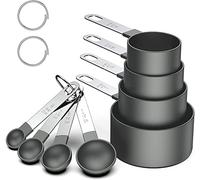 Set di 8 misurini e cucchiai, include 4 misurini in acciaio inox e 4 mini cucchiai dosatori, manico impilabile, cucchiaio accurato per misurare ingredienti secchi e liquidi
