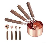 Set di 8 misurini in acciaio inox con manico in legno, ergonomici, per cuocere caffè, tè, cacao in polvere, sale, farina d'avena, noci, cereali, yogurt, salsa, brodo, pastella, impasto