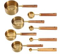 Set di 8 misurini placcati in rame con manici in legno, tazze e cucchiai per caffè, cottura, spezie e preparazione della cucina