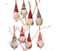 Set di 8 ornamenti da appendere all'albero di Natale in morbida maglia, decorazioni natalizie in peluche per il design dei personaggi della foresta, in rosso, grigio e bianco