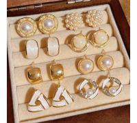 Set di 8 paia di orecchini a perno minimalisti e vintage con perle lisce, forme geometriche come stelle, cerchi e triangoli, adatti per le donne per l uso quotidiano o per occasioni speciali Lega di z
