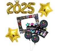 Set di 8 palloncini decorativi per Capodanno 2025, per feste di Capodanno, in pellicola, decorazione di Capodanno, palloncini a elio, palloncini neri e dorati, per Capodanno, decorazione di Capodanno