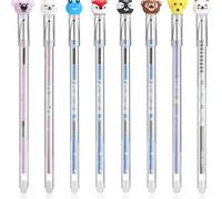 Set di 8 penne cancellabili, penne a forma di animale con design a cartoni animati, tra cui panda e bambù, simpatici articoli di cancelleria kawaii per giovani e adulti.