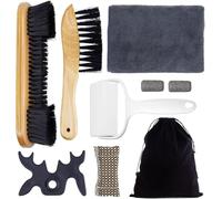 Set di 8 pennelli per tavolo da biliardo, accessori per la pulizia del biliardo, con 1 testa a ponte a testa di alce, 2 spazzole da tavolo in legno per feltro, 1 rullo adesivo per pelucchi, panno per