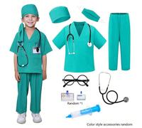 Set di 8 pezzi Costume da dottore per bambini, travestimento medico per bambini e bambine con stetoscopio, per giocare a fare il medico (colore accessori casuale) Verde-110cm,Verde-120cm,Verde-130cm,V