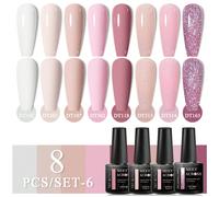 Set di 8 pezzi di smalto gel per unghie, colore rosa nudo, semi-permanente, da rimuovere con immersione, compatibile con UV e LED, vernice gel ibrida, base, top coat, kit per arte di unghie gel ABS