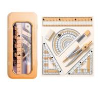 Set di 8 pezzi per la scuola secondaria, kit di matematica, kit geometrico, goniometro e bussola, righello, articoli di cancelleria, forniture per la scuola superiore, in metallo resistente (giallo)
