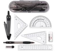 Set di 8 pezzi per matematica geometria set bussola Muscccm set 8 pezzi materiale scolastico disegno compasso goniometro set righelli per studenti in custodia da trasporto