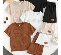 Set di 8 pezzi per neonato/bambino, unisex, confortevole e casual con maglietta a manica corta e pantaloncini con stampa a rilievo 3D di lettere, adatto per primavera/estate, uso quotidiano, sport, us