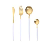 Set di 8 posate in acciaio inox, bianco e oro, per 2 persone - coltello/forchetta/cucchiaio/cucchiaino (platino)