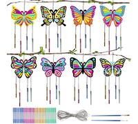 Set di 8 scacciapensieri a forma di farfalla, per bambini, in legno, per il compleanno dei bambini, per il fai da te, per la creazione di farfalle, dischi di legno con 2 pennelli da pittura