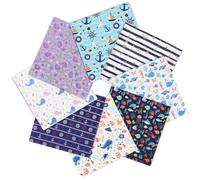 Set di 8 scampoli di tessuto oceanico a tema nautico, squali, pesci, conchiglie, stelle marine, ancore, quadrati, pretagliati, per trapunte, patchwork, progetti di cucito, spiaggia costiera fai da te
