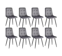 Set di 8 sedie da pranzo moderne, imbottite, con motivo a 9 griglie, gambe in metallo, seduta in velluto olandese, eleganti mobili grigi per casa, ristorante o ufficio