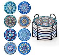 Set di 8 sottobicchieri assorbenti in sughero ceramica con supporto in metallo, motivo mandala per tazze, vasi, candele, regalo di inaugurazione della casa, per compleanno, cucina, soggiorno