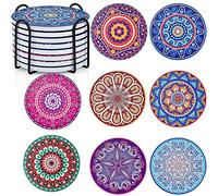 Set di 8 sottobicchieri rotondi in ceramica con supporto, set di sottobicchieri assorbenti con base in sughero antiscivolo e pietra in ceramica, per tazze, bicchiere da vino, casa, cucina e bar, 10 cm
