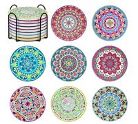 Set di 8 sottobicchieri rotondi in ceramica con supporto, sottobicchiere assorbente, con base in sughero antiscivolo e cuscinetto in pietra in ceramica, per tazze, bicchieri da vino, casa, cucina e