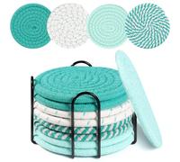 Set di 8 sottobicchieri rotondi per bevande, sottobicchieri rotondi in tessuto di cotone, sottobicchieri assorbenti per bevande, sottobicchieri in tessuto intrecciato fatti a mano, set di