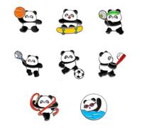 Set di 8 spille a forma di panda, smaltate, per fare sport, per giocare a calcio, basket, nuoto, panda per ragazze e ragazzi, accessori per sciarpe, zaini, Metallo