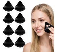 Set di 8 spugnette triangolari nere per cipria e fondotinta, in velluto denso e a basso assorbimento, per impostare il contorno della cottura, per dettagli sotto gli occhi e il naso, lavabili a secco