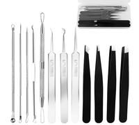 Set di 8 strumenti per la rimozione dei punti neri, set di 4 pinzette, rimuove rapidamente e facilmente acne e punti neri, pinzette di precisione per sopracciglia per peli del viso