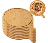 Set di 8 taglieri per Pizza in Legno, Piatti Rotondi per Tagliare, servire e cuocere, Vassoio Leggero in bambù con Manico