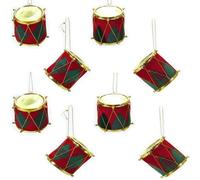 Set di 8 Tamburi Decorativi decorazione albero per Natale addobbi h 6 in Rosso, Verde e Oro in Stile Scozzese giullare colorato