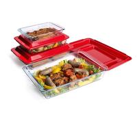 Set di 8 teglie rettangolari in vetro temperato con coperchio, teglia da forno in vetro, teglia da forno con coperchio, 1 l, 1,7 l, 2,8 l, 4,2 l