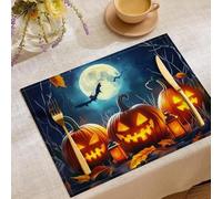 Set Di 8 Tovagliette Estive Con Motivo Atmosfera Fantasma Oscura,45X30Cm,Motivo Zucche Di Halloween Lanterne,Lavabili,Decorazione Per La Cucina, Per Vacanze E Feste