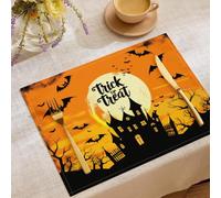 Set di 8 tovagliette - Tovagliette da Misto cotone | lino lavabile con Tema Halloween Pipistrello del Castello Fantasma per sala da pranzo, feste, cucina e decorazione, la casa