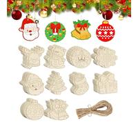 Set di 80 ornamenti natalizi in legno da dipingere, 10 stili fai da te per bambini e adulti, crea le tue palline con spago, fette di legno non finite per decorazioni dell'albero di Natale