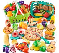 Set di 85 alimenti giocattolo per la cucina dei bambini, cibo giocattolo da tagliare con 2 cestini, accessori per la cucina giocattolo, giocattoli da cucina per bambini, regalo per ragazzi e ragazze.