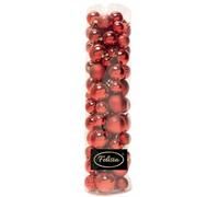 Set di 85 Sfere di Natale in Plastica, Color Argento, Assortite con Diversi Decori Ø 4/5/6/7/8 cm - Confezione Cilindrica (Rosso)