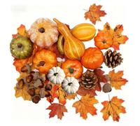 Set di 86 zucche artificiali decorative con foglie d'acero e pigne per il Ringraziamento, Halloween, autunno, raccolto, centrotavola, per interni ed esterni